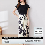 尚都比拉短袖t恤印花半裙套装时尚洋气两件套气质型夏季女装 黑配花色 M 