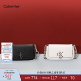 Calvin Klein时尚单肩包礼物链条包包金属字母旋扣翻盖CK女包斜挎马鞍包DH3240 391-白色 OS