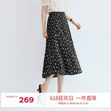 伊芙丽（eifini）【经典延续】伊芙丽波浪摆气质绝美碎花拼接韩式半身裙女A字半裙 黑色 预售 M /105-118斤