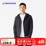 迪卡侬外套男春秋保暖防风加绒连帽卫衣跑步健身训练开衫夹克 4302196
