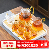 瓷牌茗茶具玻璃茶具套装家用茶盘整套带过滤茶壶加厚耐热泡茶壶茶杯大容量 龙鳞泡茶壶11件