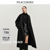 太平鸟女装大师系列100%澳毛双面呢极简廓形大衣女双排扣外套 黑色 XS