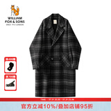 William fox&sons新复古回潮男装英伦风灯笼袖长款初剪羊毛苏格兰格纹羊毛呢大衣男 黑白格 2XL /54