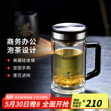 希诺（HEENOOR）双层玻璃杯男士耐热防烫带把带手柄商务办公玻璃水杯过滤茶杯子 【升级抗菌款】-不锈钢部件420ml