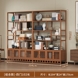 丝竹阁新中式博古架茶货隔断展示柜实木茶具摆放多宝阁茶叶茶室置物架 四门组合款