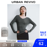 UR秋季新款女装简约基础百搭休闲修身V领针织衫UWB940008 中灰 S