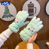 目丸滑雪手套女冬季可爱卡通保暖触屏户外骑行防风寒防水加绒加厚手套 4#浅蓝色小白狗