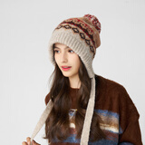 卡蒙（Kenmont）可爱彩色提花毛球毛线帽女加绒窄围巾一体护耳保暖针织帽9561