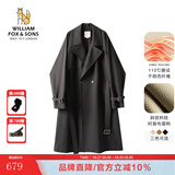 William fox&sons新复古回潮设计师款/立体剪裁风衣男腰带装饰层次感休闲长款外套 黑色（御寒10℃） L /50