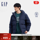 Gap男装徽章logo抽绳立领连帽羽绒服纯色外套677652 海军蓝 L (175/96A) 亚洲尺码