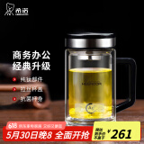 希诺（HEENOOR）双层玻璃杯男士耐热防烫带把带手柄商务办公玻璃水杯过滤茶杯子 【升级抗菌款】-纯钛部件420ml