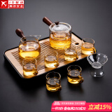 透明玻璃茶具套装家用日式现代简约带内胆过滤泡茶壶茶盘托盘茶杯 直觉壶(金/把杯)套装_长方(琴韵)密胺/黑