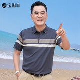 宝财羊爸爸夏装冰丝短袖t恤男条纹polo衫半袖中老年人上衣服父亲节礼物
