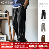 马登工装雪尼尔垂感聪明裤美式巴恩风直筒休闲裤仿灯芯绒束脚长裤子男 黑色 L