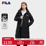 FILA 斐护科技|斐乐女装长款羽绒服冬季休闲简约连帽保暖羽绒外套 正黑色-BK 160/80A/S