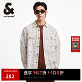 杰克·琼斯（JACK&JONES）春秋新款宽松翻领格纹花呢潮流百搭小香风外套长袖衬衫夹克男款 G01石灰花灰 XL