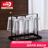 青苹果无铅玻璃水杯 竖纹漱口杯茶杯牛奶杯啤酒杯6只装 饮料杯