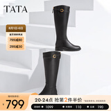 他她（TATA）超模骑士靴女靴加绒大筒围长筒靴高筒靴冬季新款7TG80DG3 黑色（金属圈-绒里） 38