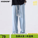 viishow新款潮牌休闲牛仔裤男士潮牌ins百搭直筒宽松阔腿长裤 浅蓝 L
