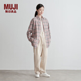 无印良品（MUJI）女式法兰绒衬衫领长上衣 纯棉 女士衬衫外套内搭格子衫秋季款外衣 粉红色格纹 XL 165/92A