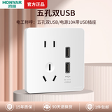 鸿雁X5插座面板开关三孔五孔六孔十孔一开双开双控空调防水 X5白色 五孔双USB插座