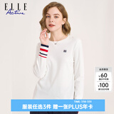 ELLE ACTIVE 纯棉柔软舒适长袖T恤女装早春时尚气质袖口撞色百搭圆领打底衫女 白色【建议拍大一码】 XL