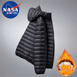 NASA MARVEL官方联名轻薄羽绒服男士外套冬季新款连帽透气保暖潮流时尚情侣款 黑色 XL (135斤-155斤)