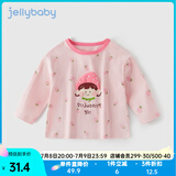 JELLYBABY宝宝波点上衣秋装2024时髦t恤外穿春秋儿童衣服女童长袖 粉色 90