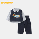 DUUDUU童装小童卡通套装春秋季衣服宝宝外出背心长袖衬衫婴儿休闲裤子90
