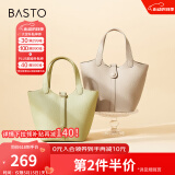 百思图新款商场时尚大容量手拎托特包水桶包单肩斜挎包女X2892BX3 杏色 F
