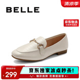 百丽时尚休闲豆豆女真皮商场百搭单鞋A7H1DAA4 米白 38