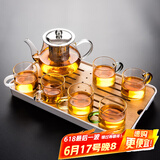 瓷牌茗茶具（cipaiming teaset） 透明玻璃茶具整套套装家用功夫茶壶茶杯会客泡茶器 透明八骏壶6彩杯+小长方盘