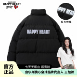 查尔斯桃心加厚保暖美式休闲学生面包服宽松立领反光字母棉衣外套男女同款 黑色 XL