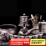 尚言坊紫砂茶具套装自动石磨懒人功夫茶具家用简约茶杯泡茶器套装 8礼盒装-紫泥紫砂牛转乾坤14入