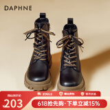 达芙妮马丁靴女厚底2025秋冬爆款超厚软底加绒百搭工装机车靴短靴英伦风 D634023黑卡其色【单里款】 37