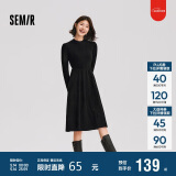 森马（Semir）连衣裙女中长款修身正肩内搭2024冬拼接灯芯绒小黑裙109724114001
