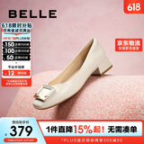 百丽方扣高跟鞋女商场同款羊皮浅口单鞋Z8B1DCQ3 米白 37