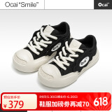 Ocai smile 开口笑 黑色帆布鞋 厚底增高小众国潮鞋夏季大头休闲鞋 复古黑 36