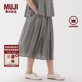 无印良品（MUJI）女式 强捻 抽褶裙 长半身裙女裙子女装格子裙25年夏季BE1VEC5S 黑色格纹 XL （165/74A）