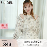 SNIDEL秋冬甜美荷叶边露肩收腰系带印花连衣裙SWFO244271 圆点图案 S （0）