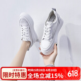 ZHR小白鞋女真牛皮厚底内增高女鞋轻潮百搭显瘦显高休闲鞋女舒适 AH153 小白鞋 白灰（网面款） 37