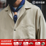 马登工装法式复古长袖古巴领衬衫那不勒斯美式桃皮绒薄衬衣男春外套 卡其色 S -[版型宽松]