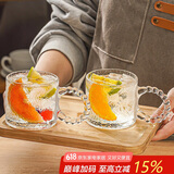 青苹果无铅玻璃茶杯加厚雕花把杯水杯饮料杯高颜值复古雕花杯六只