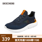 斯凯奇（Skechers）夏季男鞋新款轻便一脚蹬透气网面休闲运动跑步鞋百搭慢跑鞋 海军蓝色/橘色/210281-NVOR 39.5