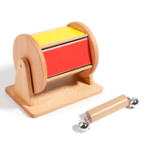 旗木蒙氏纺织鼓宝宝早教可啃咬音乐鼓触感统玩具婴幼儿童蒙台梭利教具 榉木彩虹纺织鼓+双头摇铃