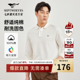 七匹狼【100%纯棉】长袖T恤男秋冬翻领挺括休闲商务打底男士上衣polo衫 801(米白) 4XL 190/104A