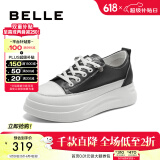 百丽（Belle）小白鞋女鞋商场款厚底增高一脚蹬单鞋透气休闲鞋U8N1DAM3 黑色 37 (235mm)