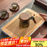 忆壶茶（YIHUTEA）茶盘托盘家用茶台带排水小型沥水储水实木功夫托盘泡茶具竹茶托 大号茶盘（白色）36.5*24cm