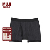 无印良品 MUJI 男式 罗纹编织 前开口平角内裤 炭灰色条纹 S