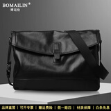 博迈伦（BOMAILUN）单肩包男士斜挎包【优质牛皮】简约时尚真皮邮差包大容量通勤背包 黑色大号13寸 36*9*25cm